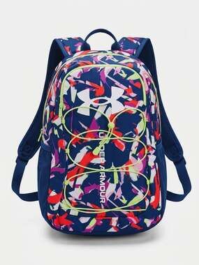 Under Armour Hustle Sport Backpack Blue Pink Graphic Print Bungee Cord
